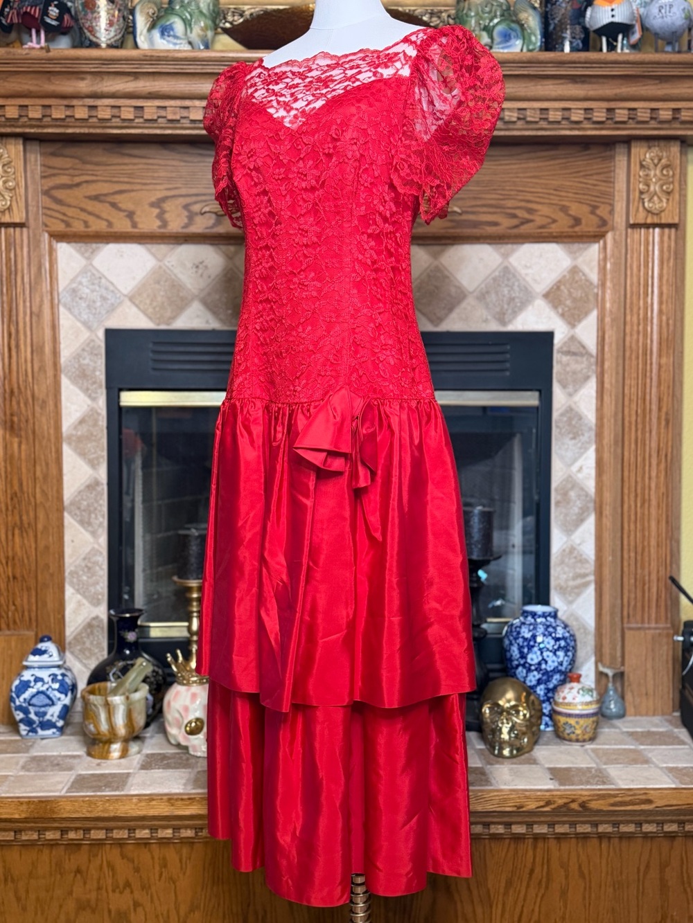 VTG Bridal Originals Red Lace & Satin Tiered Evening Dress Women’s Size 12